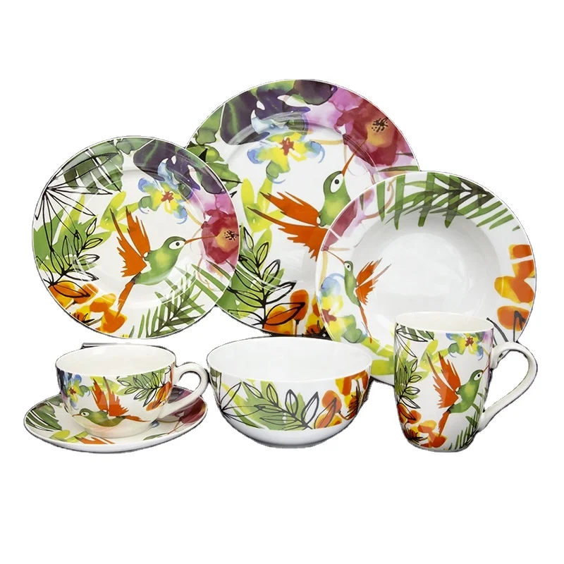 Wholesale custom logo new design decal color new bone china ceramic dinnerware sets