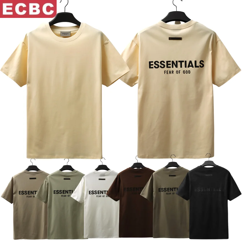 Unisex High Street FEAR OF GOD ESSENTIALS New FOG Logo Reflective Letters 100% Cotton T-shirt Fashion T shirt