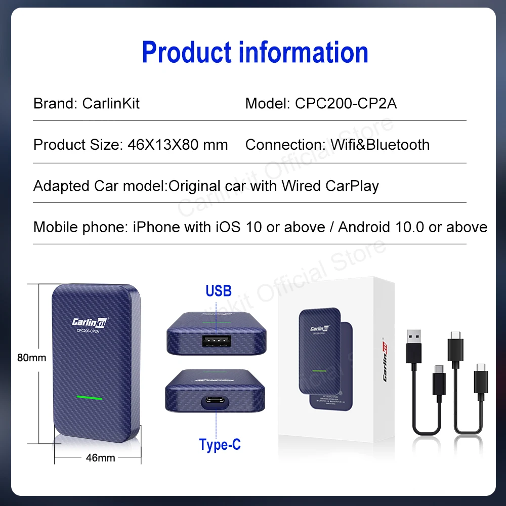 Carlinkit 4 0 Carplay Dongle Беспроводной Android Auto 2 в 1 подходит для iPhone и телефонов обеспечивает беспроводную жизнь