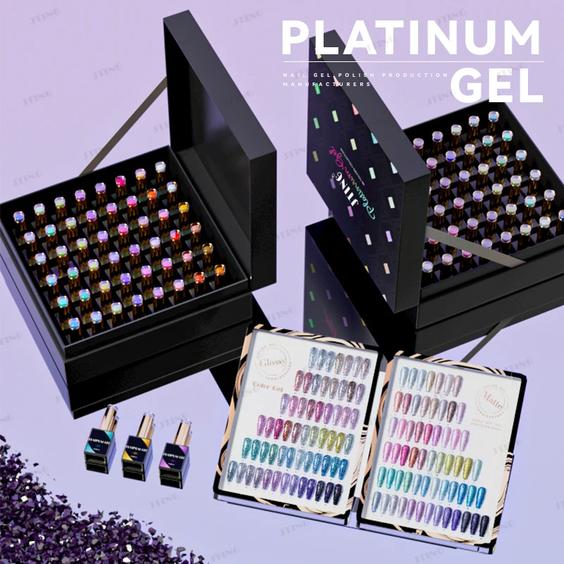 JTING Super popular nail trend 48colors glitter platinum gel nail polish set box kit collection with unique design color books