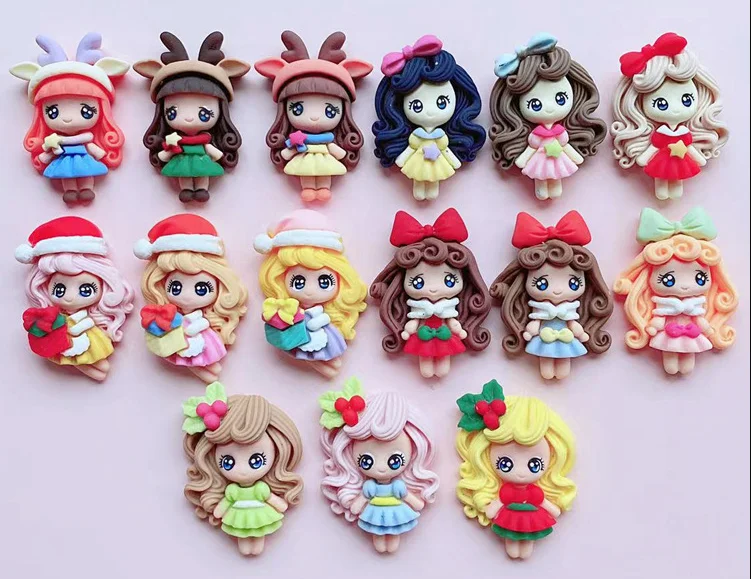 Kawaii handmade clay resin dolls for hair bows customized clay mini princess for bows flatback cabochon dolls