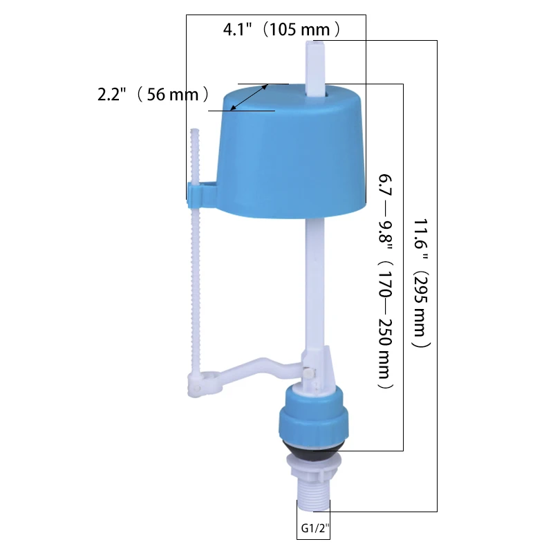 Toilet Tank Front Handle Fittings Bottom Fill Inlet Valve For Two-Piece Universal 2 Inch Adjustable Fill Flush Valve