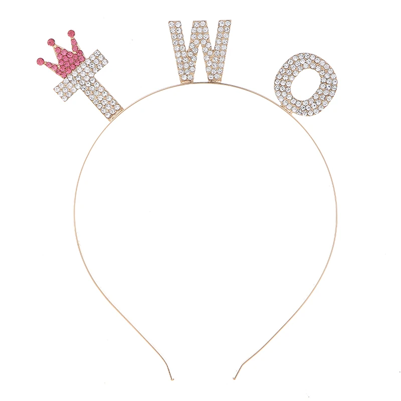 Alloy Words TWO Birthday Crown Tiara shining letters hair hoop headband 2 years old birthday crown party girl headbands