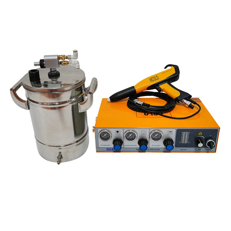 Electrostatic powder coating spray gun for small production