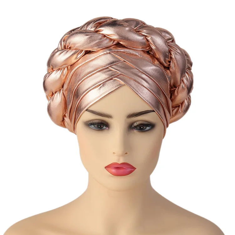 2022 New Design Muslim Women Turban Hats African Ethnic Style Hot stamping Turban Women Three-layer Braid Head Wrap Headtie Hats