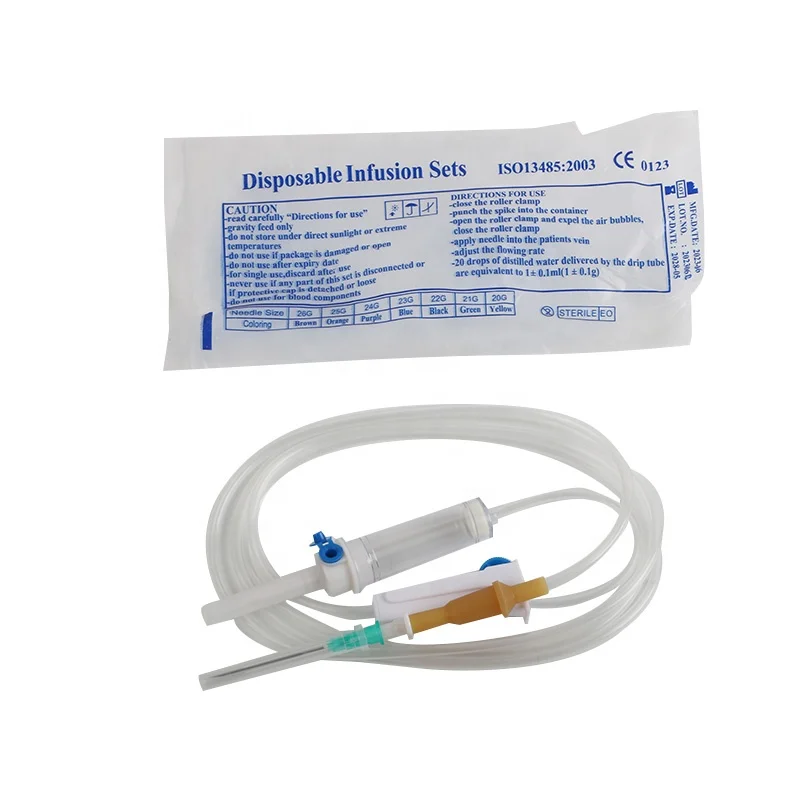 MEDTUS Medical Disposable Iv Infusion Set Transparent Bag Dark OEM PVC Connector Item Hospital Sterule IV with Needle drip set