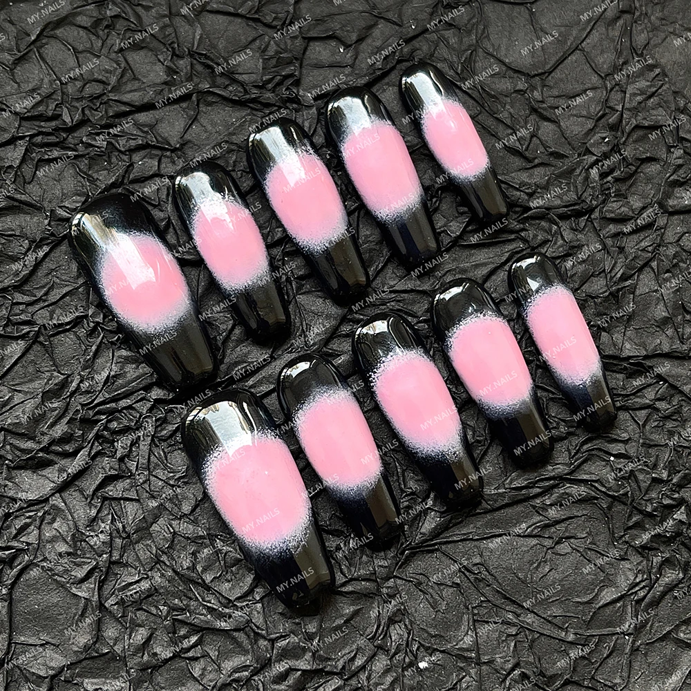 Top Selling 10pcs Long Ballet Nude Color Pink Heart Artificial Fingernails Fake Nails With Glue Waterproof False Nail