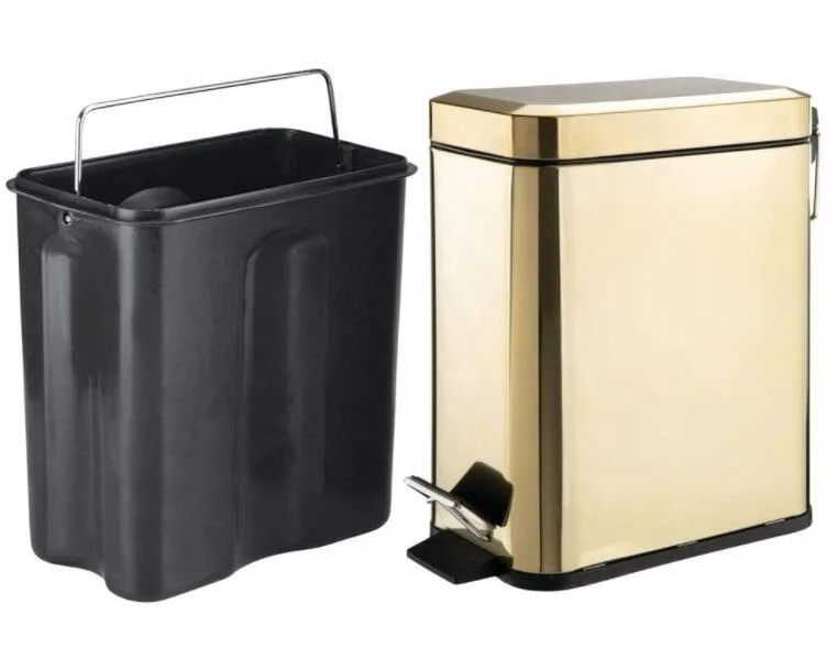 
6L Rectangle Dustbin Stainless Steel Step Pedal Gold Color Trash Can 