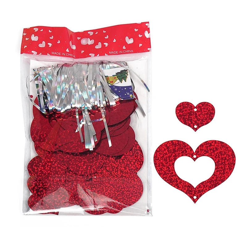 100 Pcs Hollow Heart Shape Sequins Balloons Pendant with Ribbon String for Wedding Birthday Party Decoration