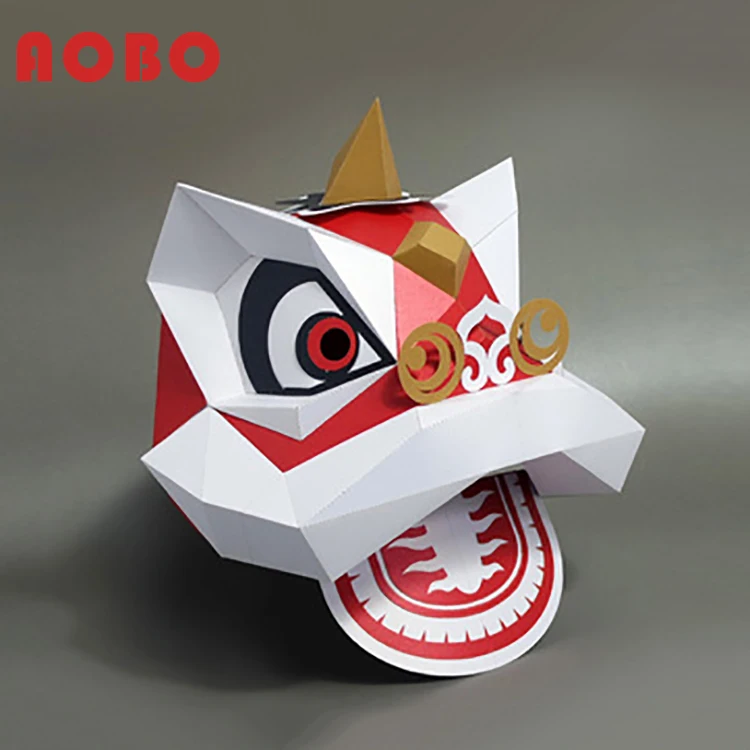  Недорогая Золотая одноразовая 3d маска для лица с животными сделай сам бумажный лист костюм вечеринки китайская голова животного Лев крутая цветная