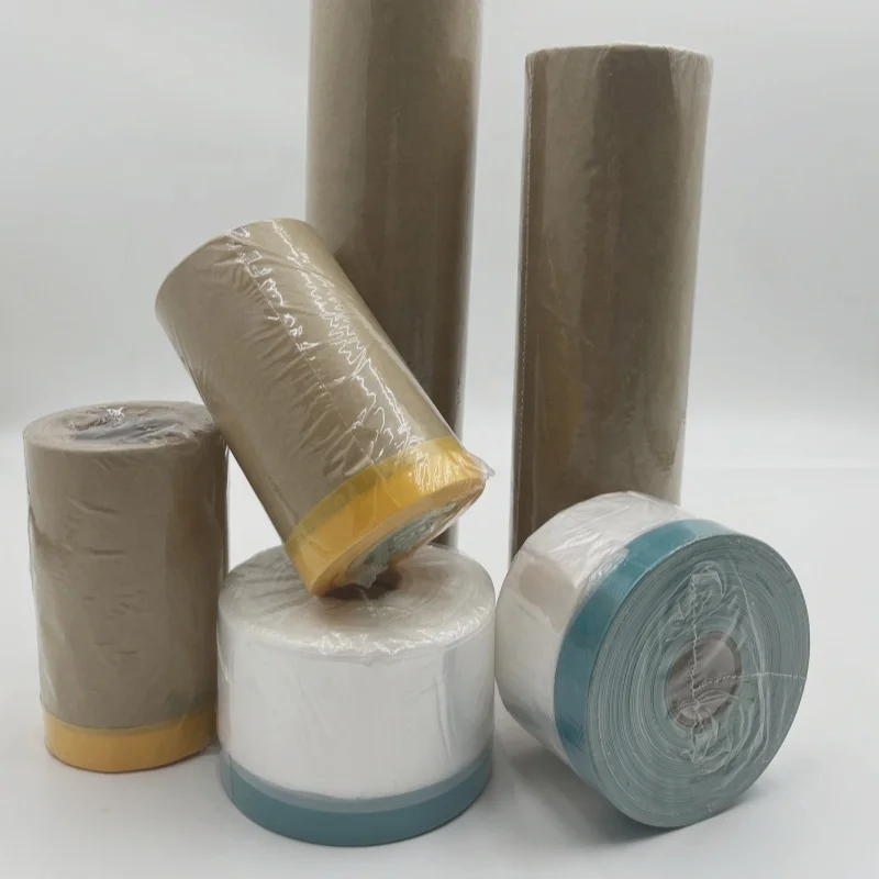 Disposable spray High Temperature Kraft Tape Pre Taped Kraft Masking Film For Car Painting