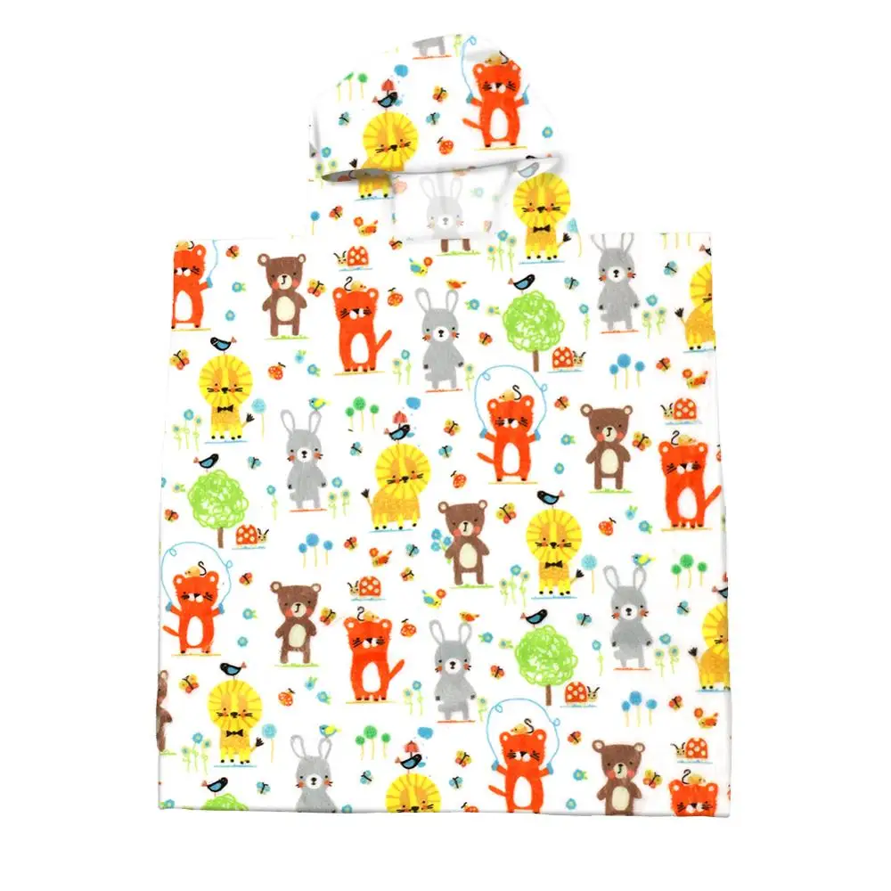 
100% Polyester Poncho Printed Kids Microfiber Hoodie Towel 