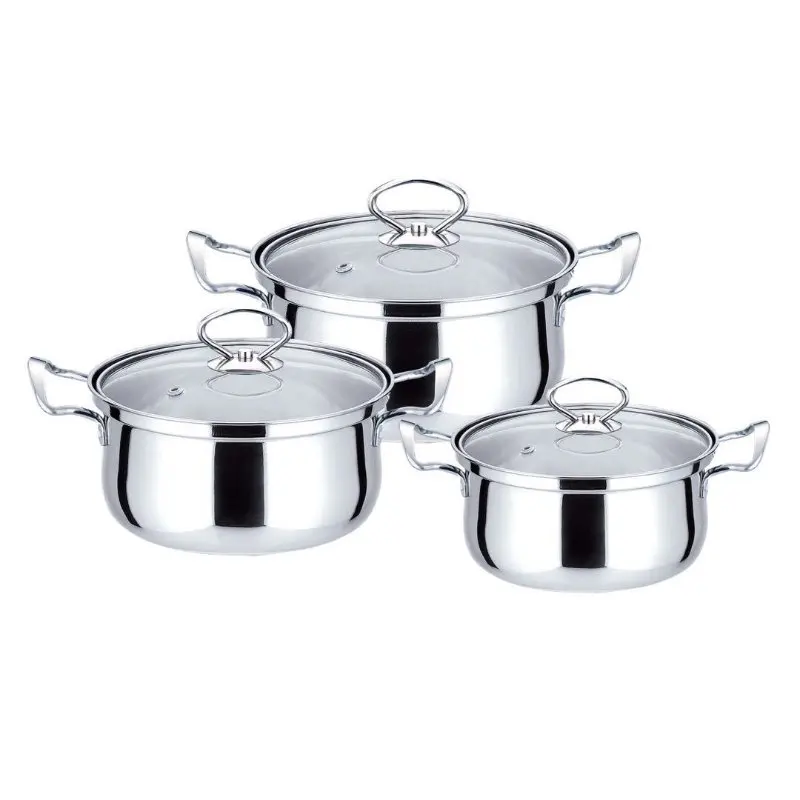 Manufacturer Custom New Design Hotel Kitchen Cookware Set Stainless Steel Non-Stick Cooking Pot with Glass Lid