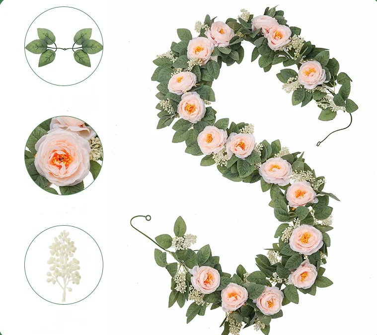 Peony rattan wedding decoration wall hanging artificial flowers encryption rose leaf camellia vine