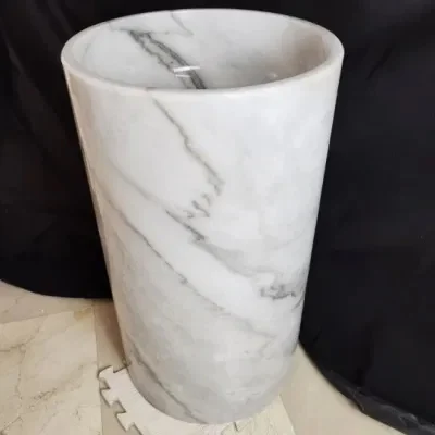 Customized Design Wholesale Natural Stone White Marble Sink Wash Basin Pedestal Sink for bathroom