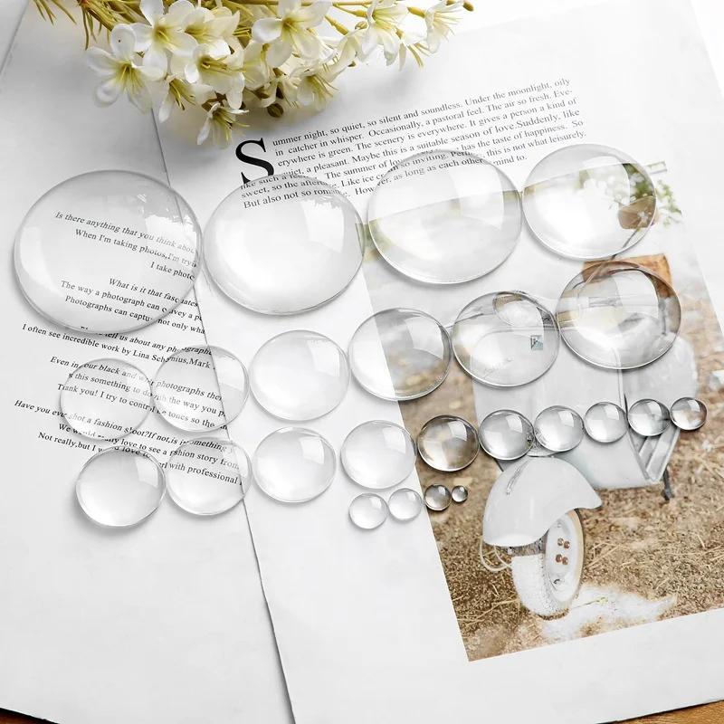 Round Clear Glass Cabochons Premium Round Domed Top Glass Cabs Transparent Magnifying Clear Glass for Pendants