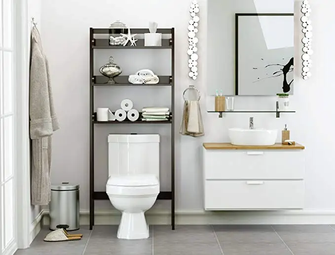 3-Tier Shelf Organizer Adjustable Bathroom Space Saver Bottom Bar Over The Toilet Storage Rack