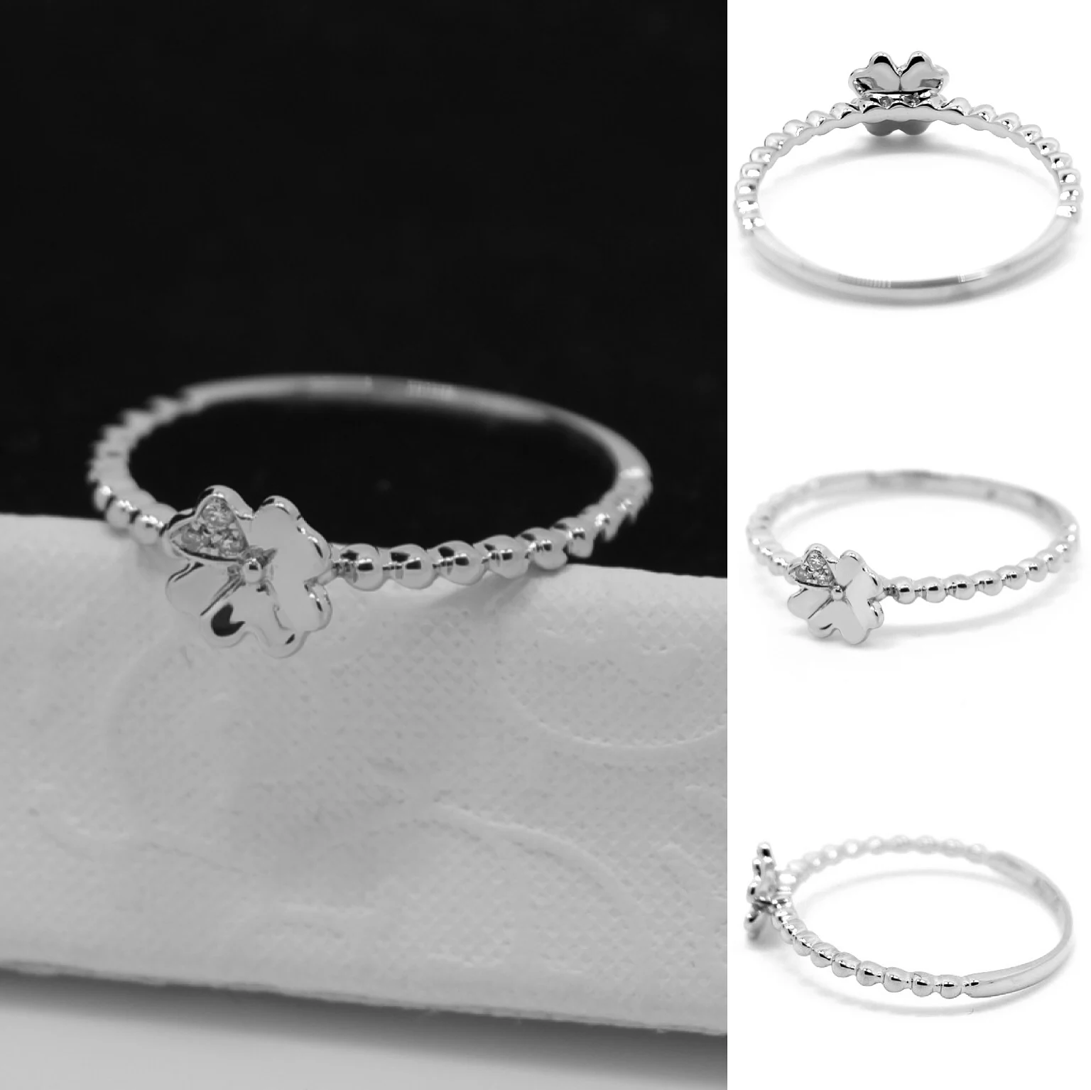 
DSC03909 Clover Design 18K Yellow Gold Ring Women Real Solid Gold Rings Jewelry Wedding Rings Gold 18k 