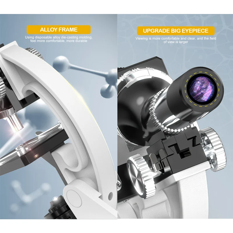 100X-1200X 28-Pieces Student Beginner Microscope Stem Kit Metal Body Toy Microscope With Slides, LED Light And Carrying Box