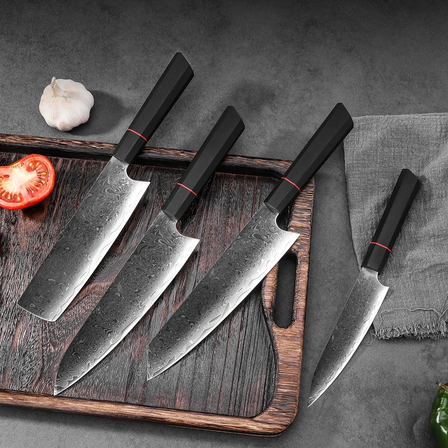 67 Layers Damascus Chef Knife Nakiri Kiritsuke Paring Knife Professional Kitchen Knives with  Wood Handle