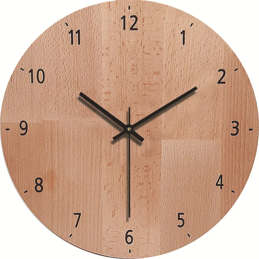 Modern Wooden Wall Clock Customizable Natural Wood with Circular Shape Single Face for Home Decor