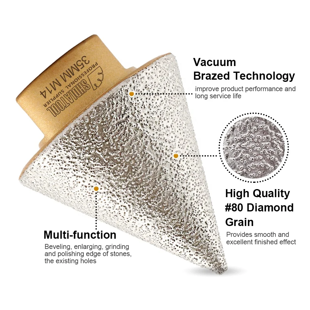 SHDIATOOL 20/35/50mm Vacuum Brazed Golden Diamond Beveling Chamfer Hole Trimming Milling Bits for Hole Enlarging With M14 Thread