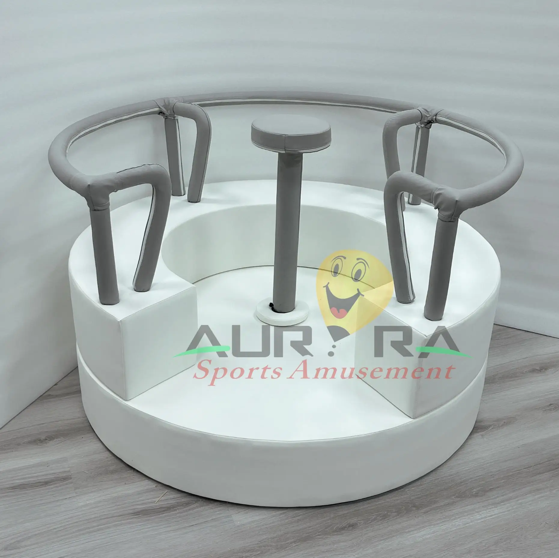 indoor grey white soft play equipment kids soft merry go round kids carousel toy soft play ball pit