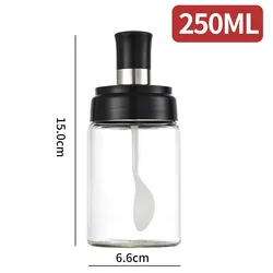 250ML Pepper Cruet Oil Bottle Spoon Cover Glass Honey Seasoning Bottle Moistureproof Kitchen Condiment Spice Jar