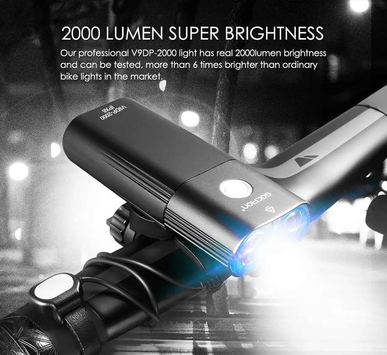 Gaciron V9DP-2000 Off-road 2000 Lumen LED Ultra Bright Light Lamp Power Bank Functional Type-c Rechargeable Bicycle Accessories