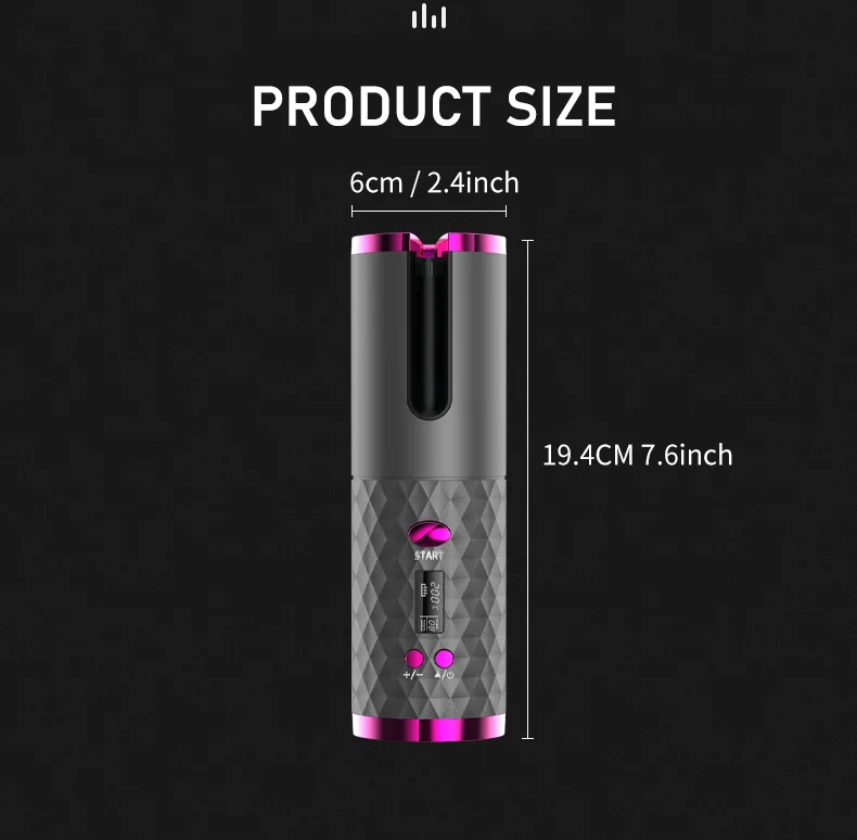 RICJ Private Label Professional USB Rechargeable Electric wave mini  Rotating  Ceramic Cordless Wireless Automatic Hair Curlers