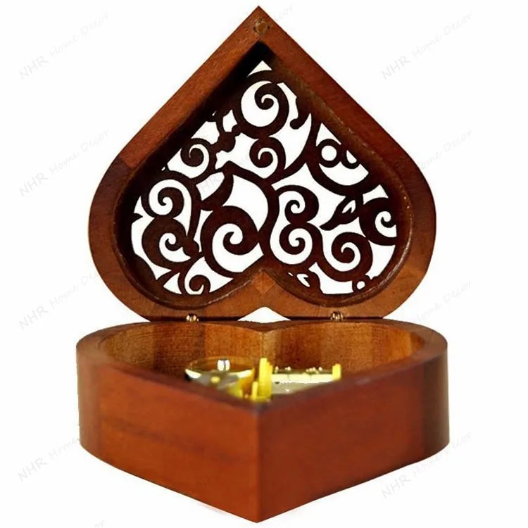 Antique Engraved Wooden Wind-up Musical Box