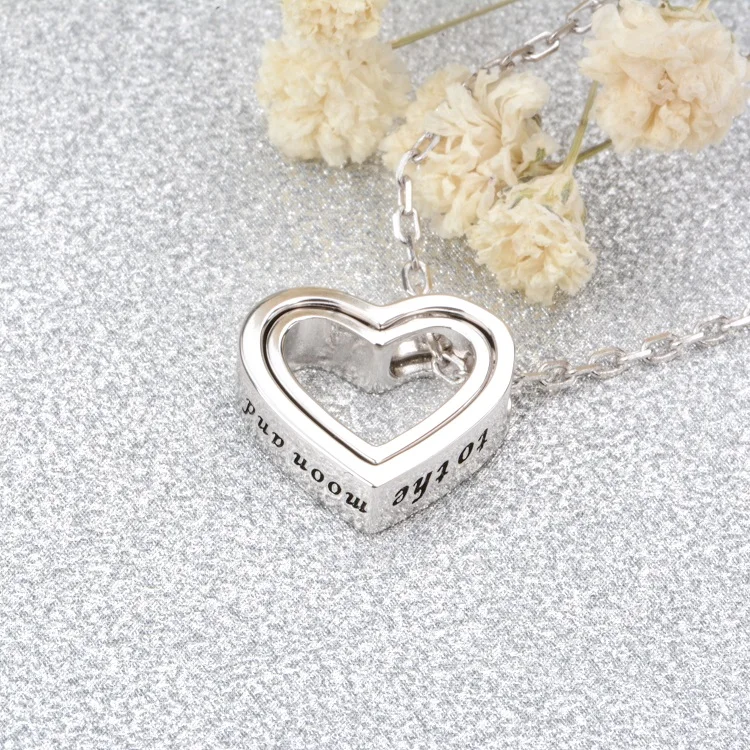 I love you to the moon and back 925 sterling silver double heart pendant necklace