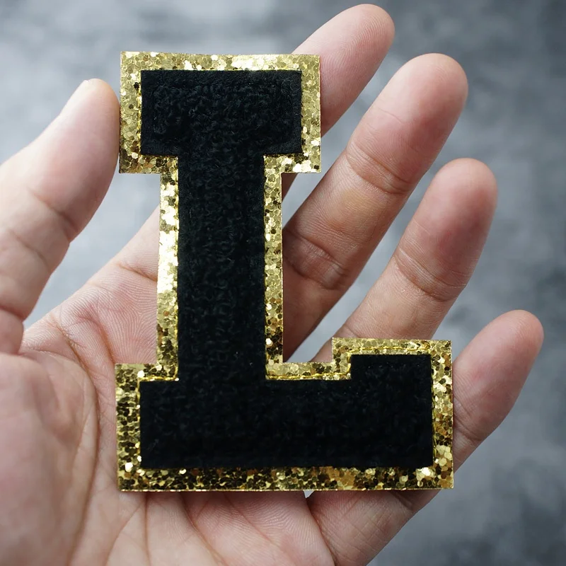 Fashion Style 8CM Height Large Size Chenille Black English Letters Iron on Patches For Clothing Embroidery Clothes Applique