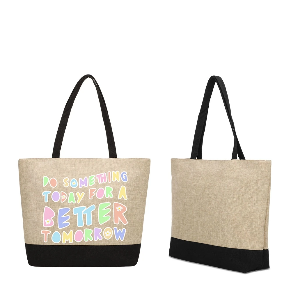 Wholesale Linen Diy Sublimated Printing Transfer Large Sublimation Tote Bag Blank With Zipper