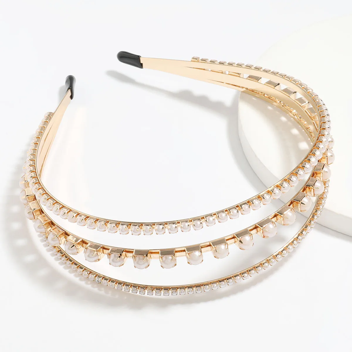 Luxury Baroque Pearl Headband Crystal Rhinestone 3 Layer Hairband Handmade Bridal Wedding Hair Accessories