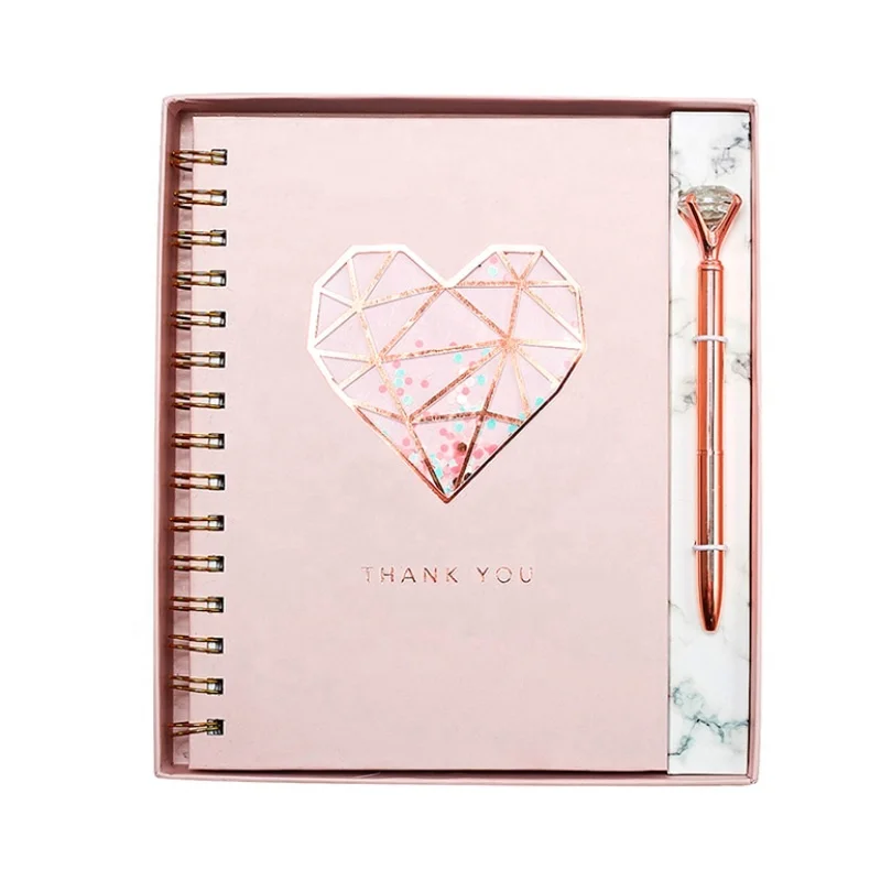 
New Fashion Design Custom Office Stationery Gift Set, Luxury Rose Gold Foil Notebook and Pen Set for Girl 