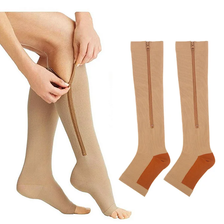 cheap wholesale breathable comfortable copper zipper compression stocking