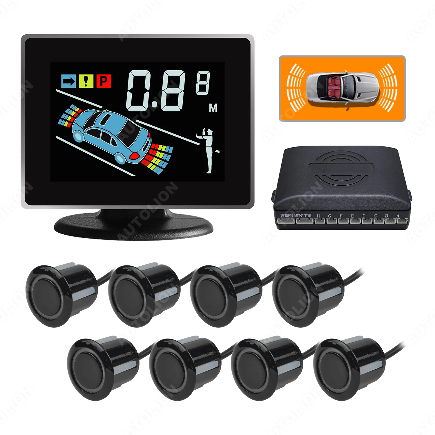 8 Radar Front and Rear Parking Sensor Kit Reverse LCD Display Monitor 12V Auto Parking Assist System