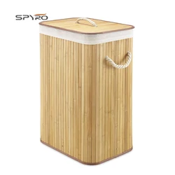 Custom Foldable Laundry Hamper Bamboo Storage Laundry Basket With Lid