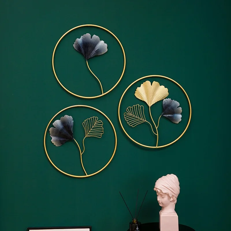 Modern Metal Ginkgo Leaf Wall Hanging Wall Porch Living Room Background Wall Decoration Light Luxury Decoration Pendant