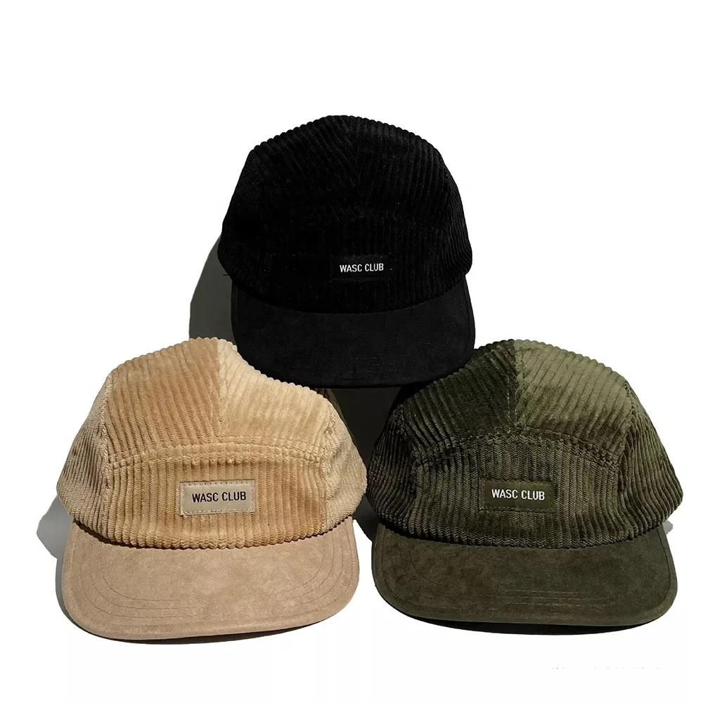 2022 Newest design Unisex Gorras Flat Corduroy Velvet brim for winter Warm style customize logo leather patch 5 panels Hats Caps