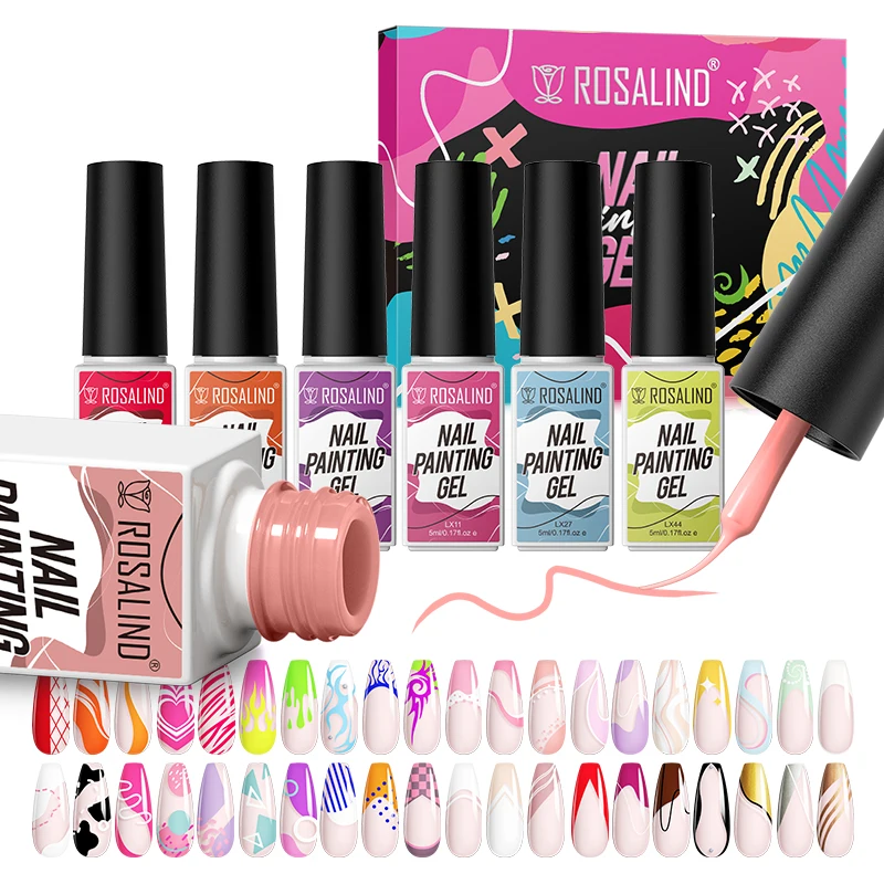 Rosalind oem private label manicure resin gel varnish lacquer wholesale uv lamp curing 10pcs liner gel polish set for nails art