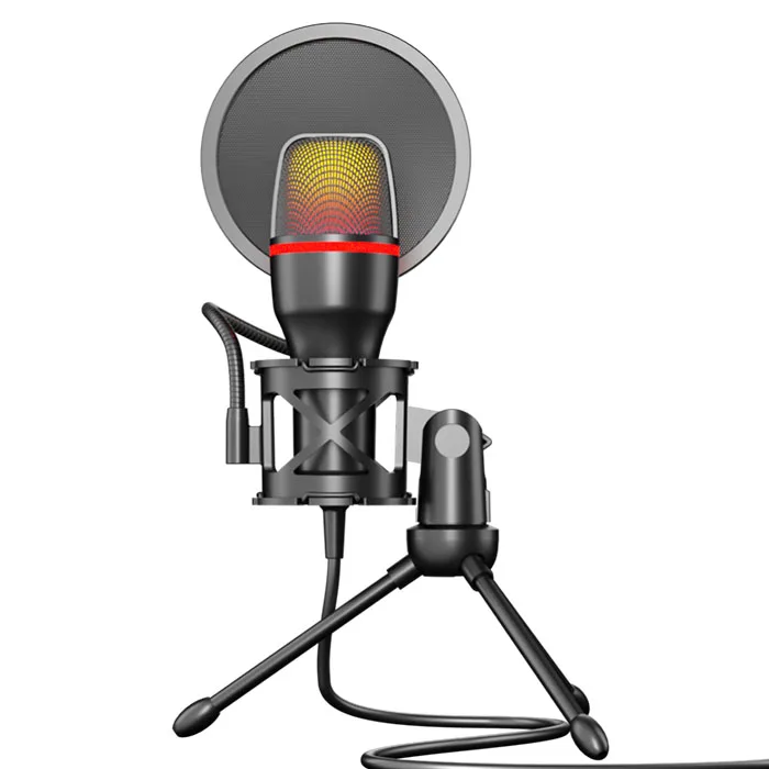 RGB проводной компьютерный микрофон для ПК игровой Настольный конденсаторный со штативом