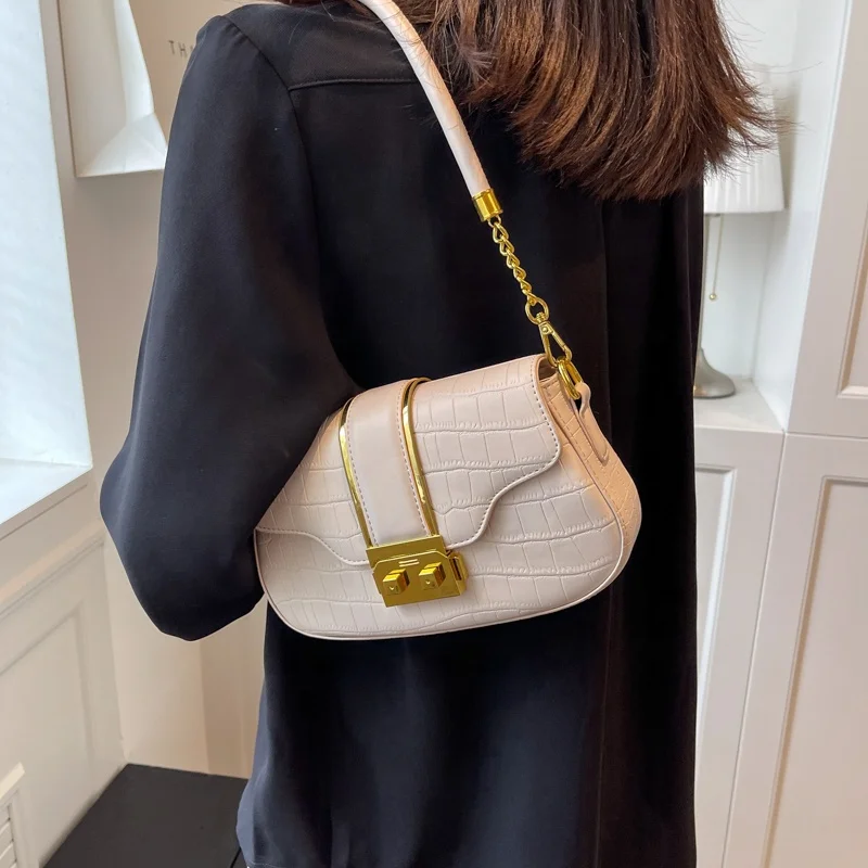 Suka Fashion Trending Crocodile pattern Handbags For Women Leather Clutch Bags Retro Casual Chains Shoulder Purses And Handbags