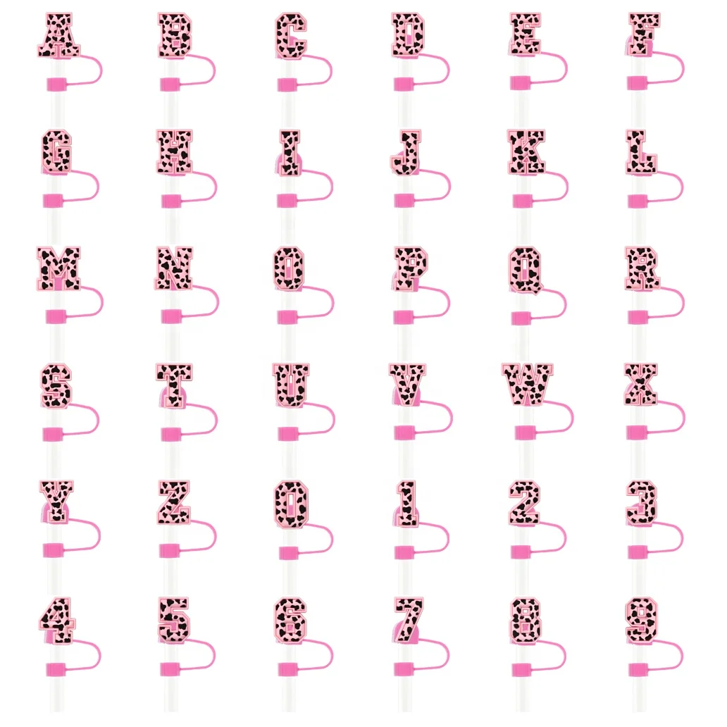 Custom 8mm Silicon Straw Topper New Leopard Print Letter Glow In The Dark Straw Topper Cover Charms Faith Straw Toppers