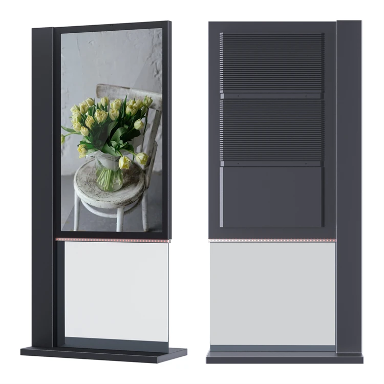 43 55 Inch Big Sun Enclosure Floor Stand Kiosk Advertising Panel Waterproof Screen Lcd Totem High Bright Monitor Outdoor Tv