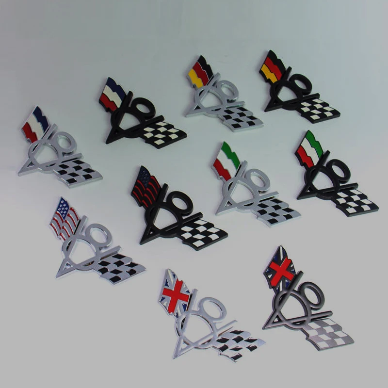 Wholesaler Firmly Pasted 3D Car Metal Waterproof Decoration Metal V8 Letters Badge National Flag Car Sticker For Universal Car