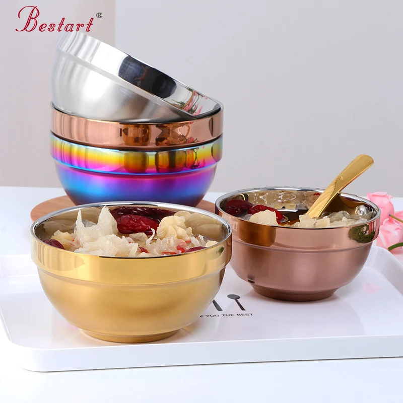Tableware  Insulated Double Walled Polished Rose Gold 304 Stainless Steel Round Rice Bowls