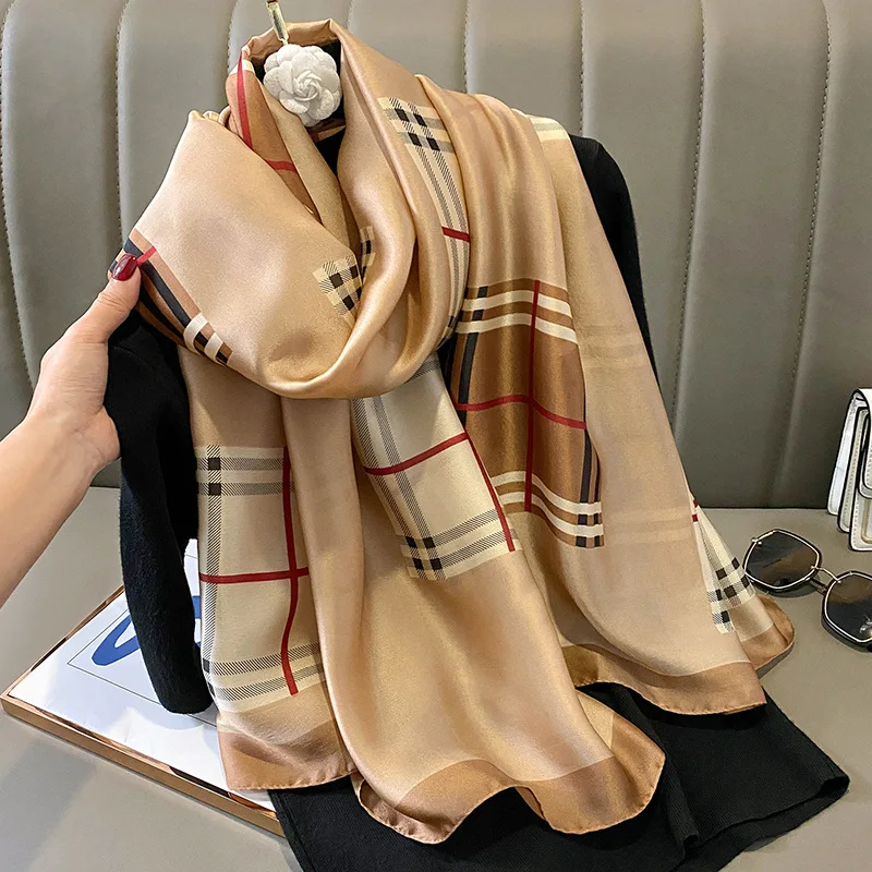 Wholesale Ladies Silk Head Scarfs 90*180cm Rectangle Printed Silk Hijab  Luxury Designer Big Satin Famous Brands Silk Scarf Top