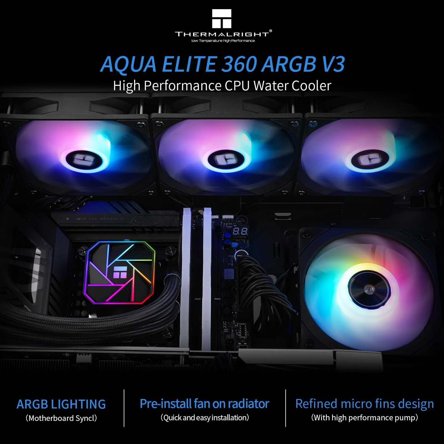 THERMALRIGHT Aqua Elite 360 V3 AIO CPU Cooler 360 Liquid Cooling Row with ARGB PWM Fans for Water Cooling in Computer Cases